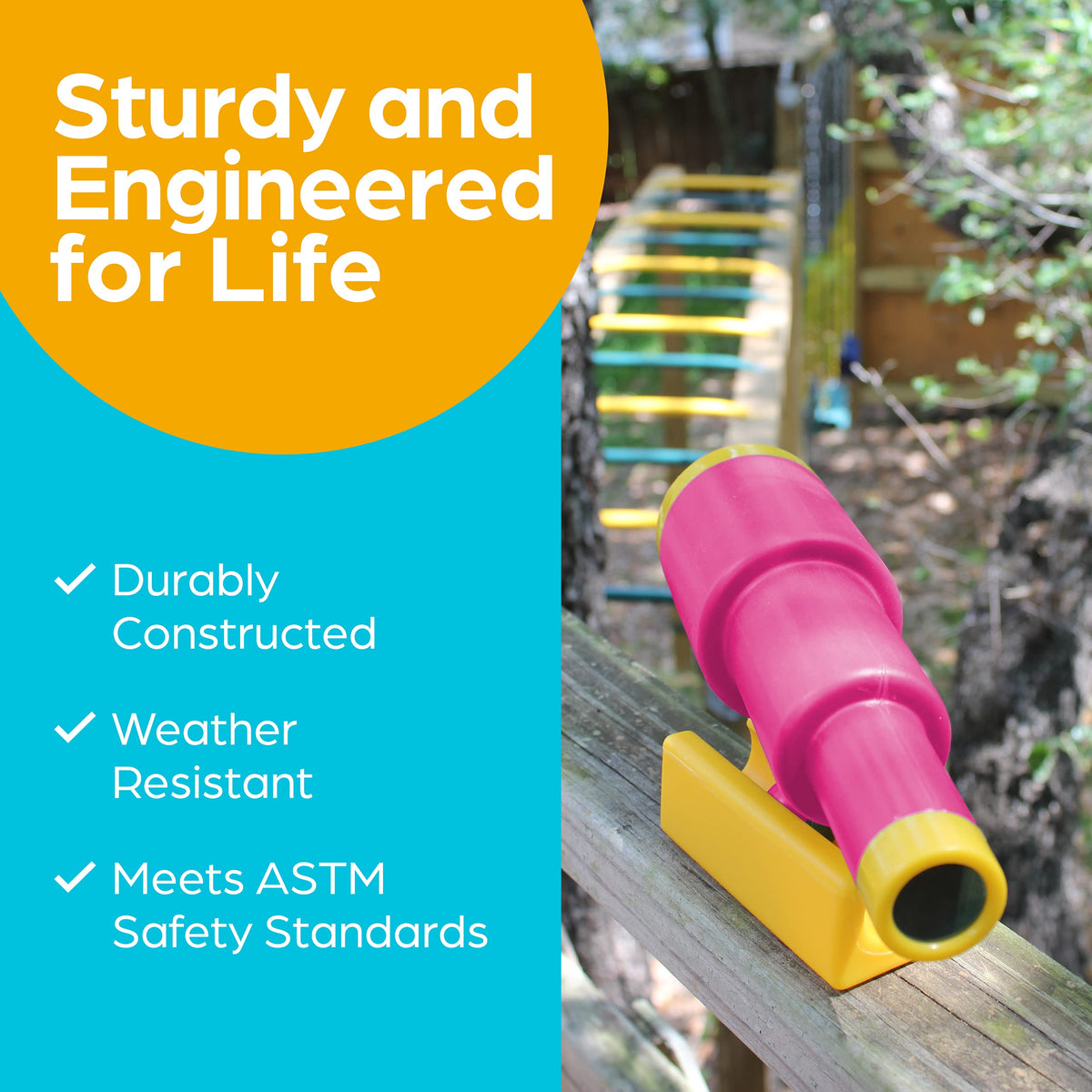 Jungle Gym Kingdom pirate telescope pink on a playset encouraging kid adventures.