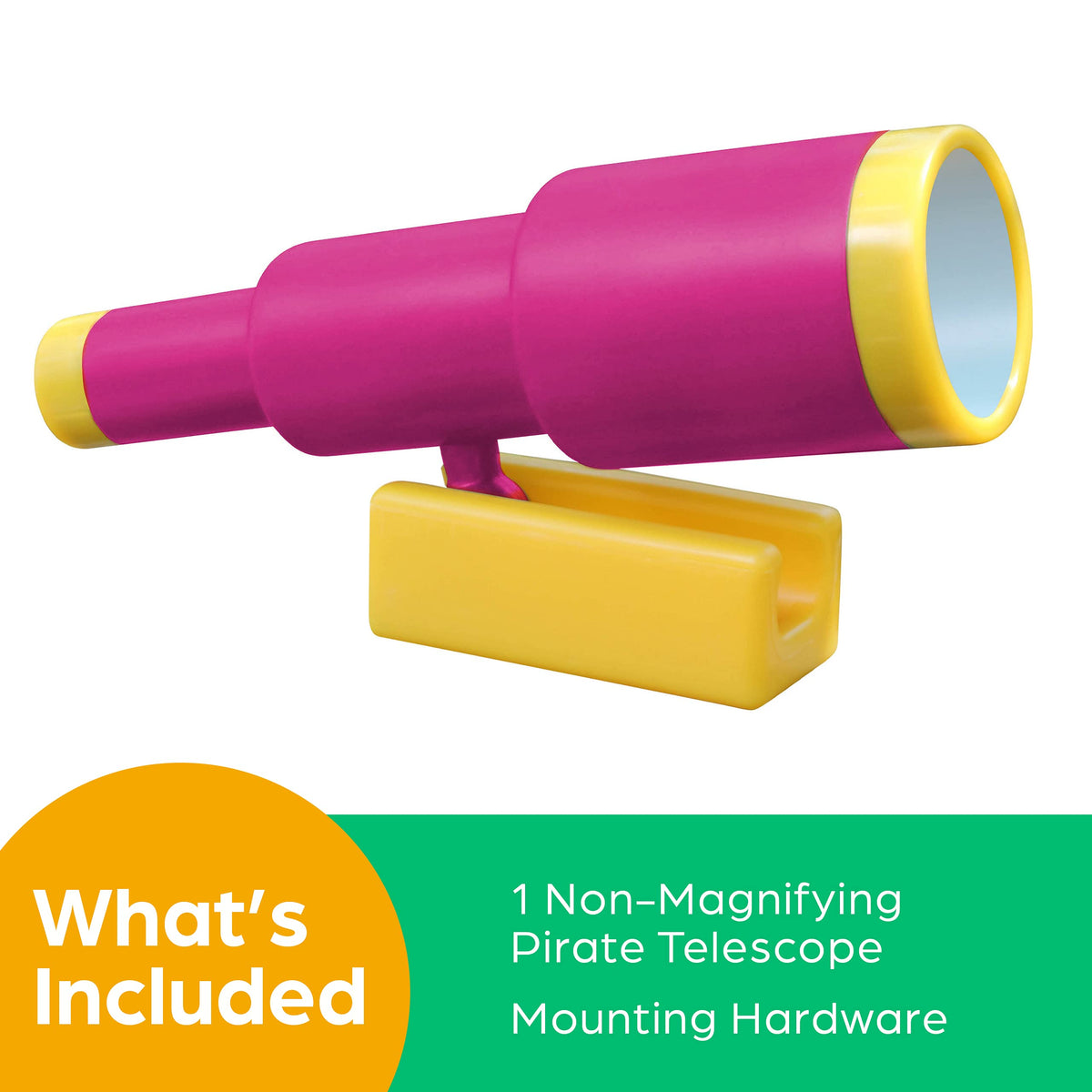 Jungle Gym Kingdom pirate telescope pink attached to a swingset for interactive discovery.
