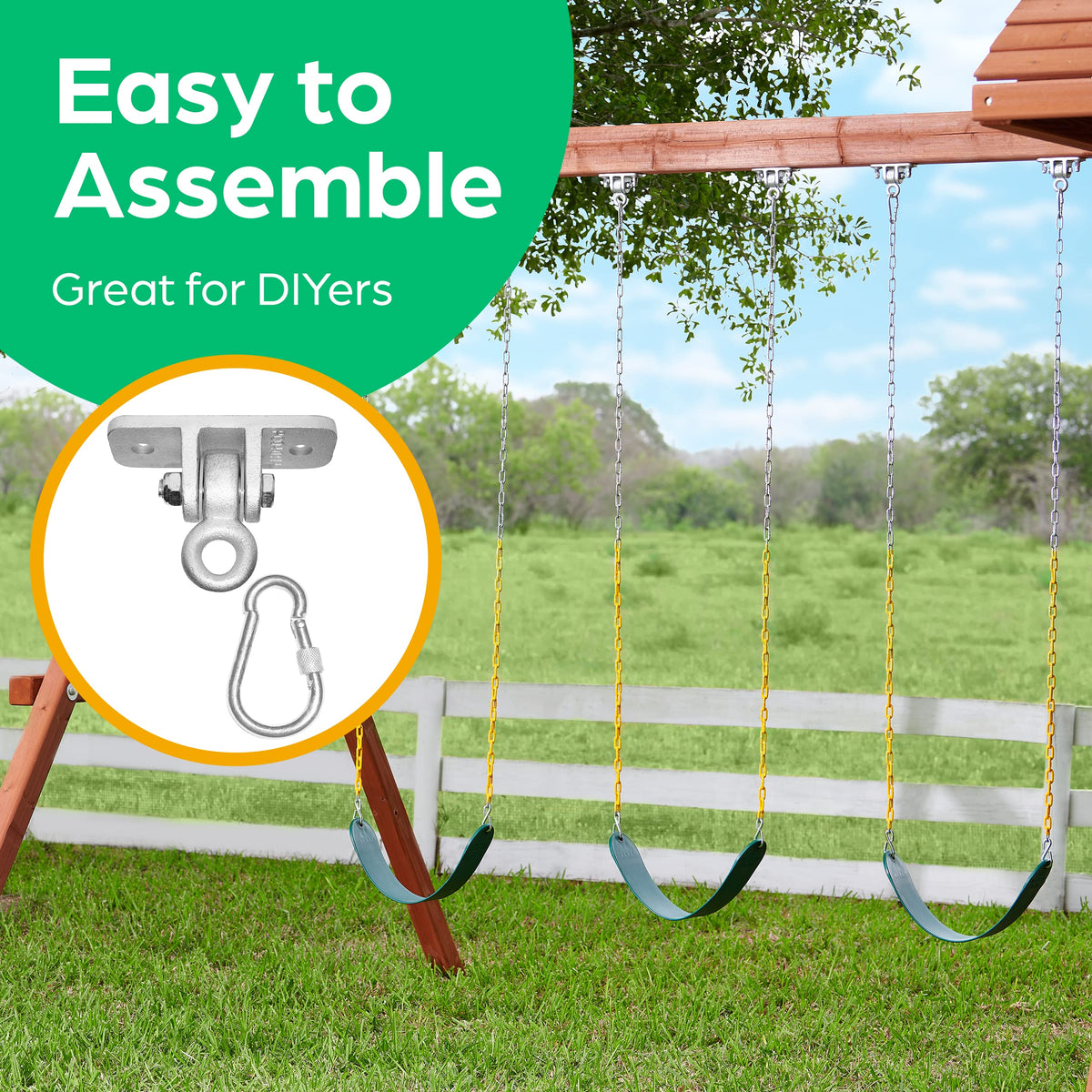 Jungle Gym Kingdom porch hanger ready for weather-ready swing setups.