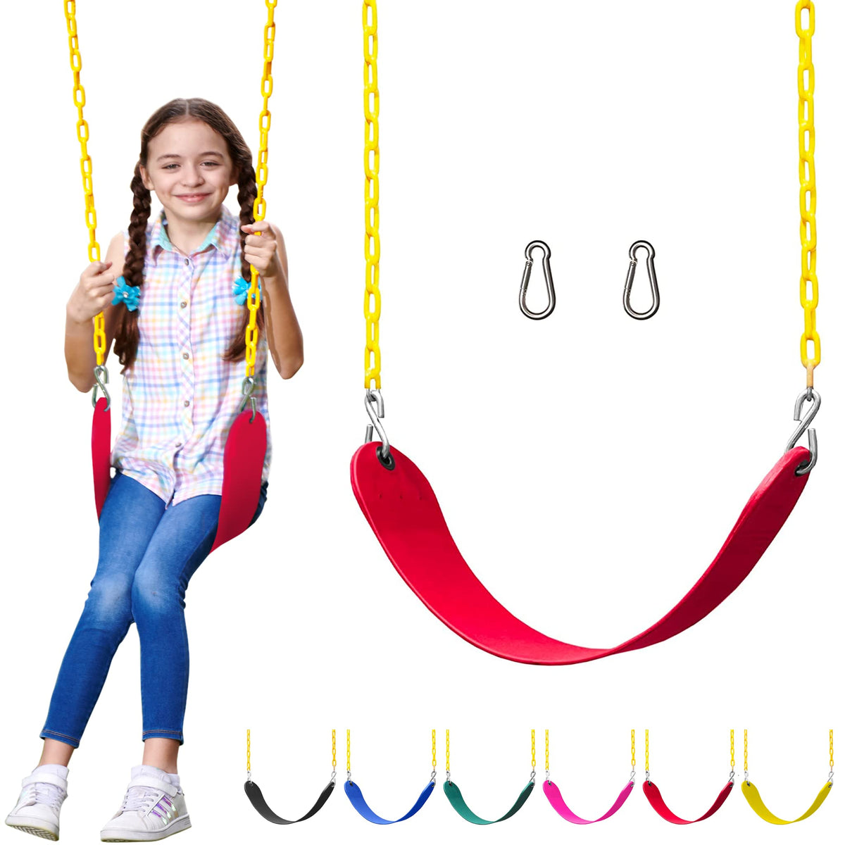 Jungle Gym Kingdom Red Deluxe swing seat ready to install in backyard.