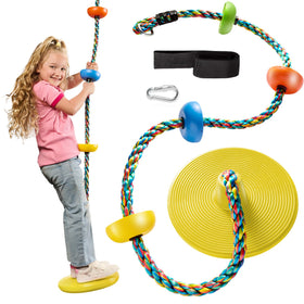 Jungle Gym Kingdom tree swing with disc seat for kids, smooth spins ready for outdoor play.