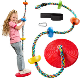 Jungle Gym Kingdom tree swing with disc seat and vibrant rope for active outdoor play.