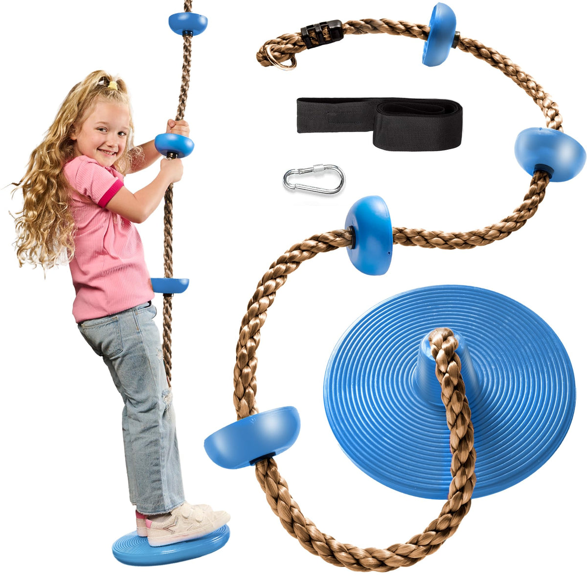 Jungle Gym Kingdom tree swing disc seat provides comfortable swinging for kids