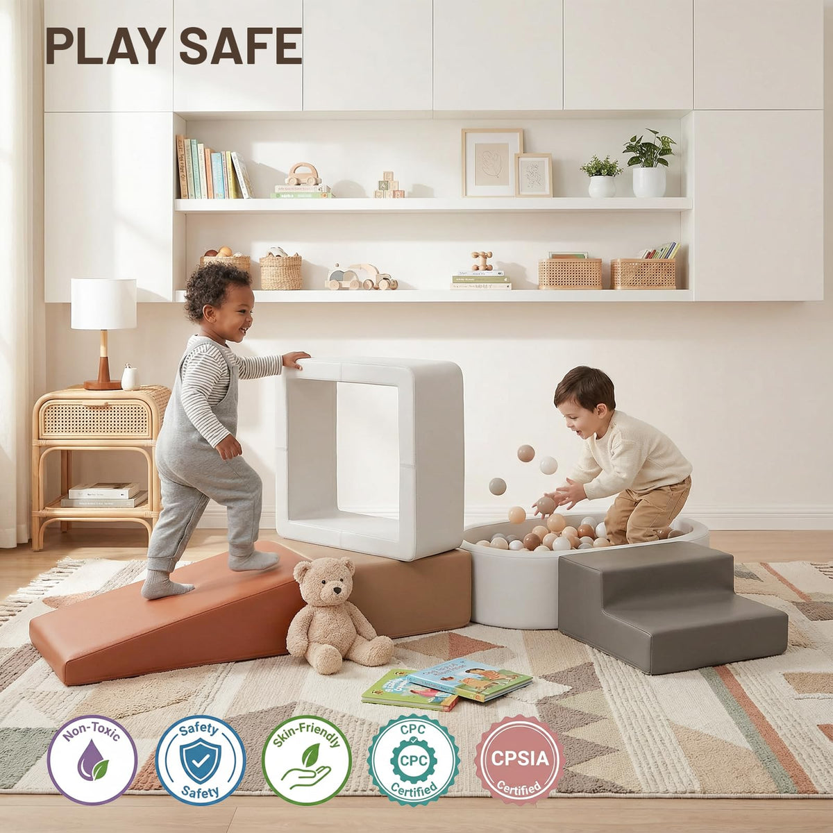 JungleDove foam climbing blocks help develop balance and coordination during play.