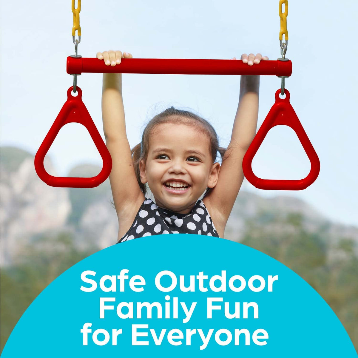 Jungle Gym Kingdom monkey bars attachment promotes active climbing and grip strength.