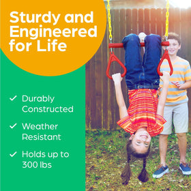 Jungle Gym Kingdom trapeze bar 18in enables swinging and imaginative play.