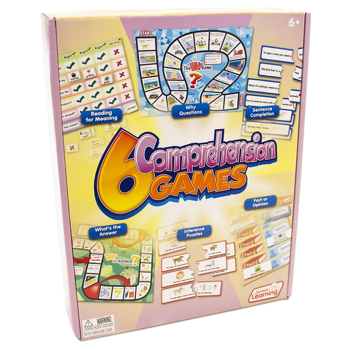 Junior Learning JL406 board game example enhances word meaning comprehension during group play.