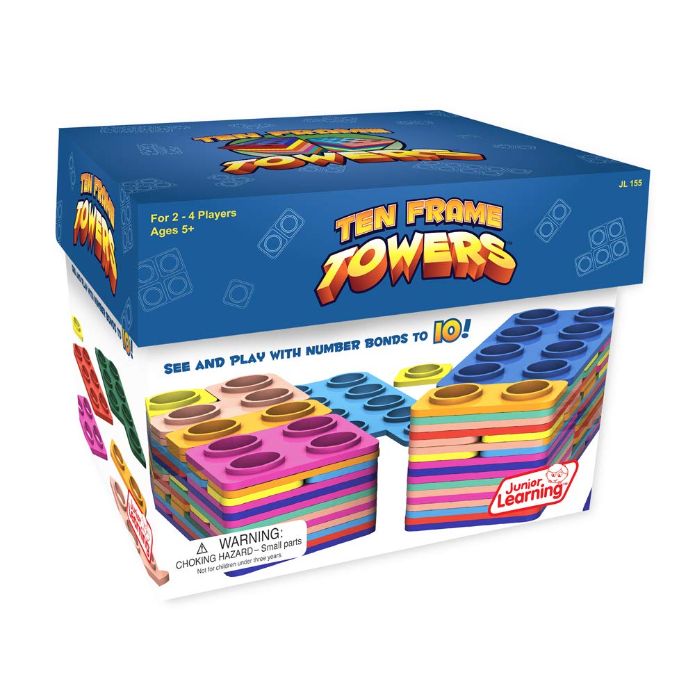 Junior Learning Ten Frame Towers counting tiles closeup supports numeral visualization.