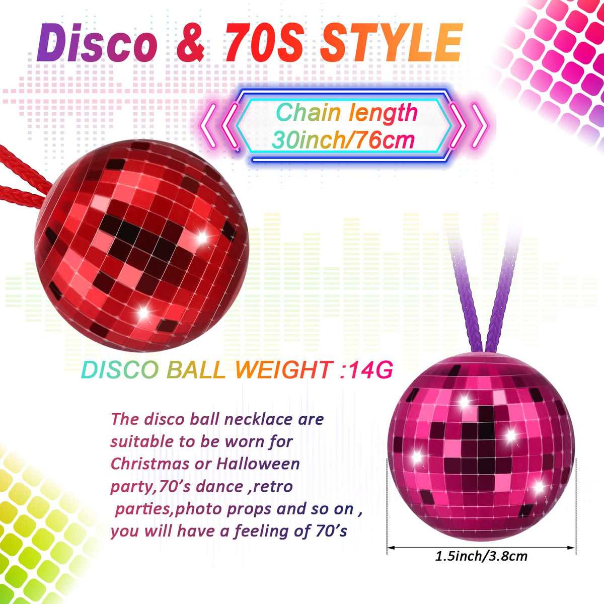 Junkin disco ball necklaces mirrored squares close-up highlighting sparkle