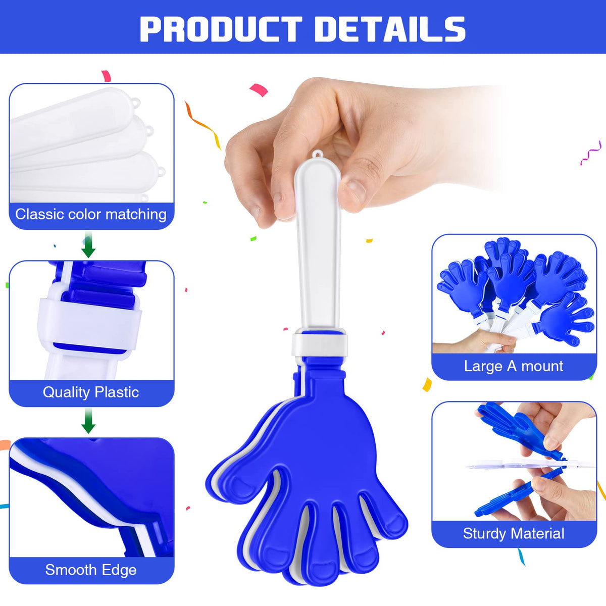 Closeup of Junkin plastic hand clappers showing sturdy construction