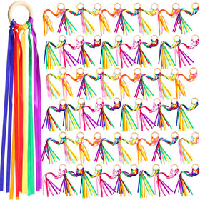 Junkin ribbon rings with wooden ring for engaging hand-kite play and movement