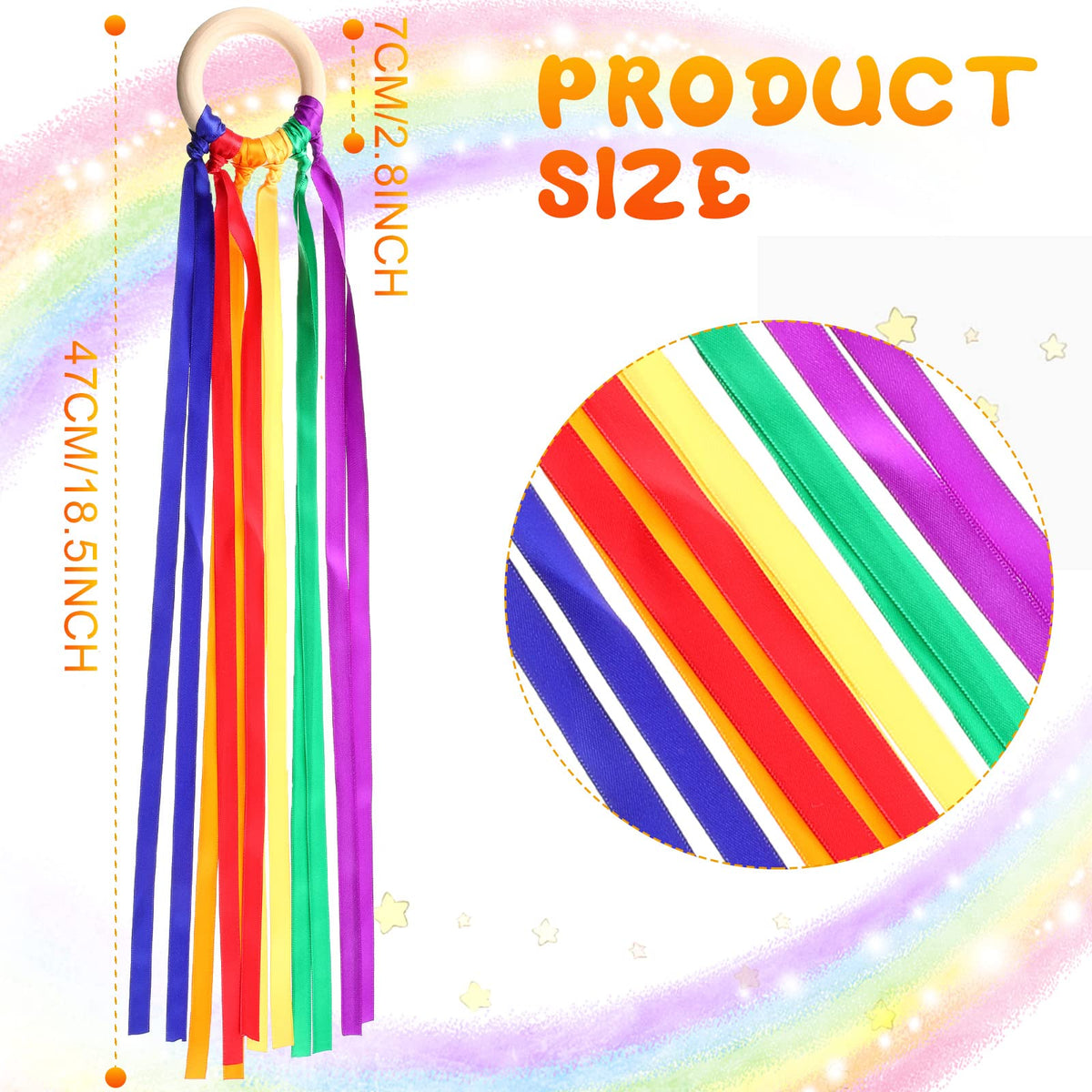 Junkin rainbow streamers in bright colors to spark imagination during play