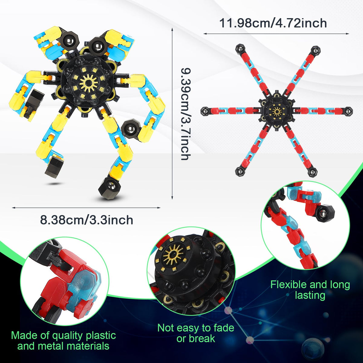 Junkin Transformable Spinner Chain Robot Glow, featured for varied tactile configurations.