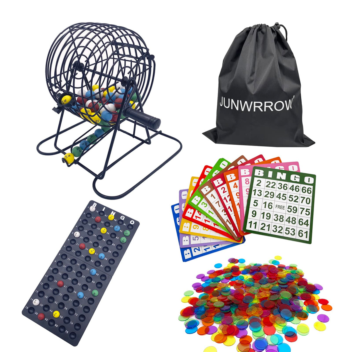 JUNWRROW Deluxe Bingo Cage with 6-inch steel for smooth draws during games.