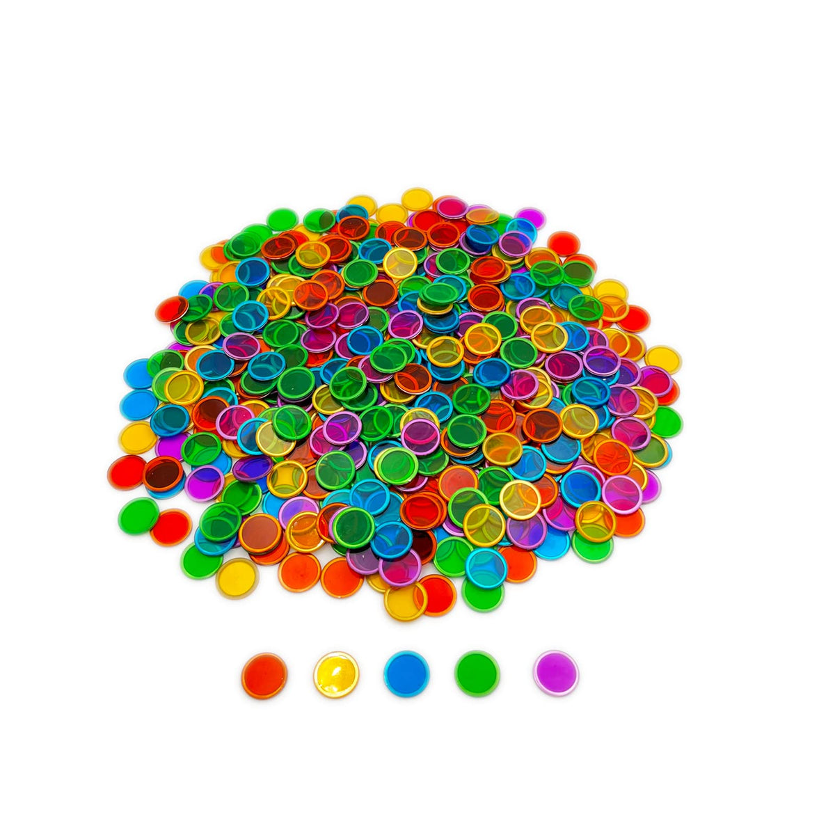 JUNWRROW rainbow metal chips set of 500 for sorting and counting activities.