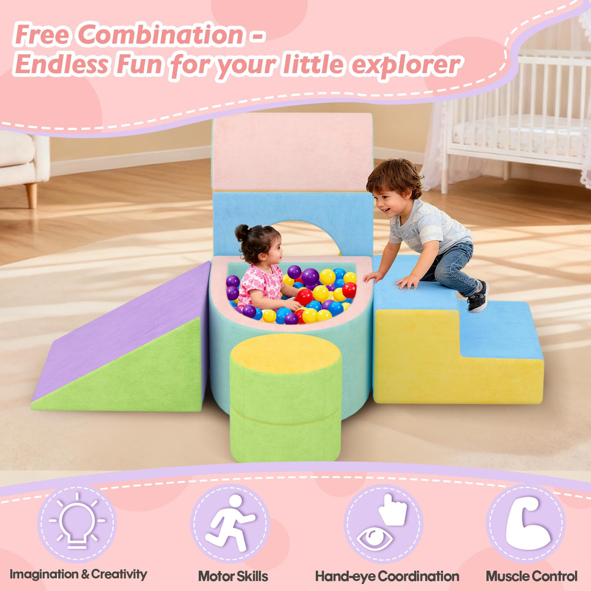 JUOIFIP colorful blocks inspire tunnels and hills during imaginative play.