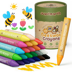 JupiterEarth 24 non-toxic beeswax crayons for toddlers with smooth, safe color.