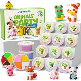 JUPITEARTH air-dry clay kids animal theme kit with colorful compartments for creative play