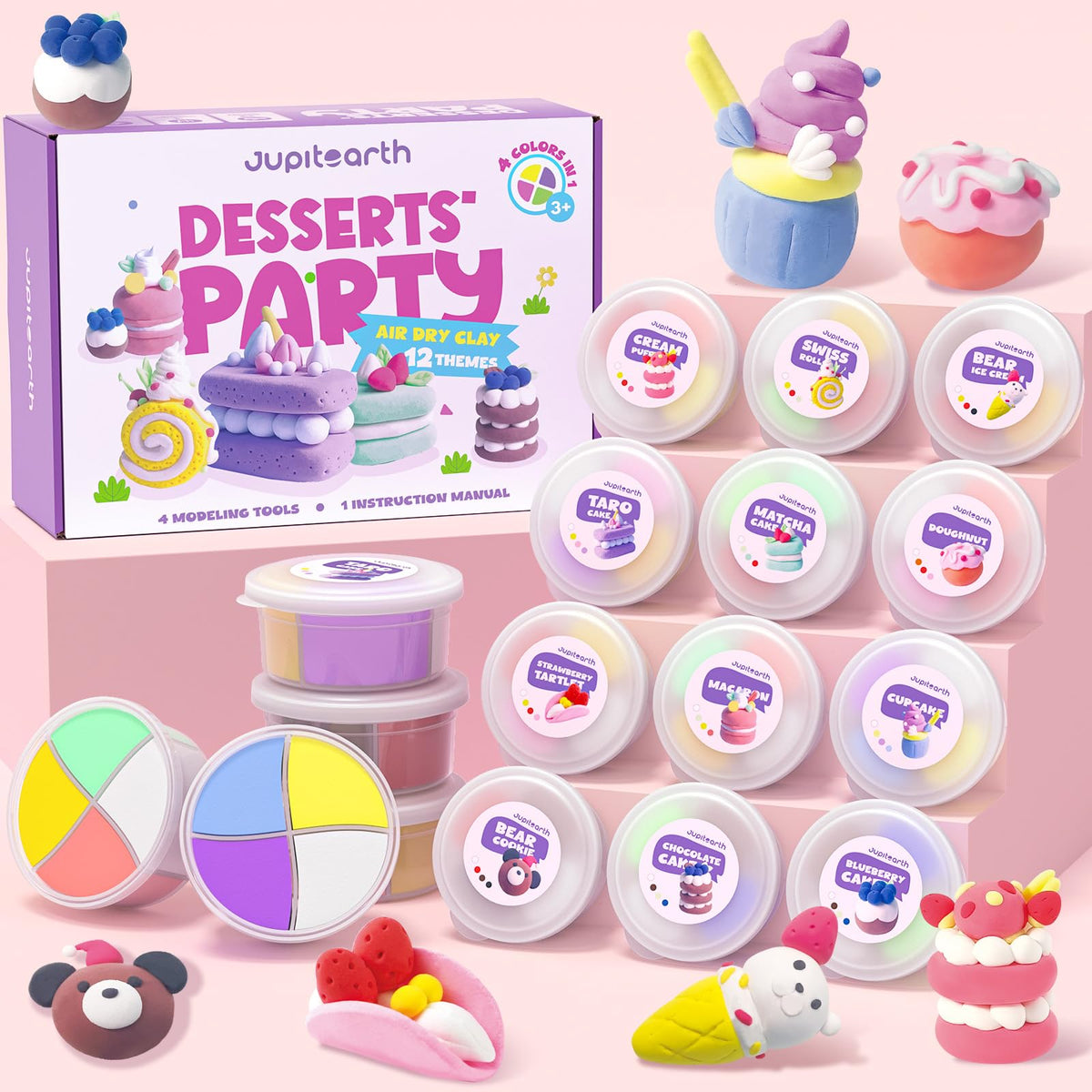 Jupiterarth desserts theme air-dry clay kit box for kids, enabling creative play.
