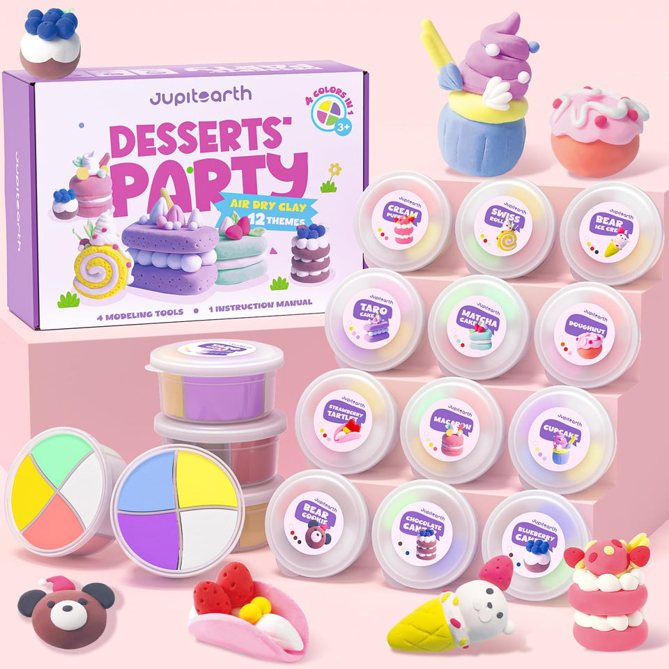 Jupiterarth desserts theme air-dry clay kit box for kids, enabling creative play.