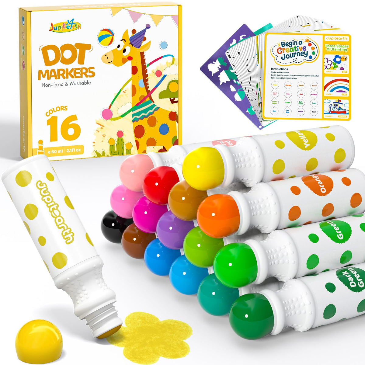 JUPITEARTH 42 pcs dot markers set with 16 colors for safe toddler art