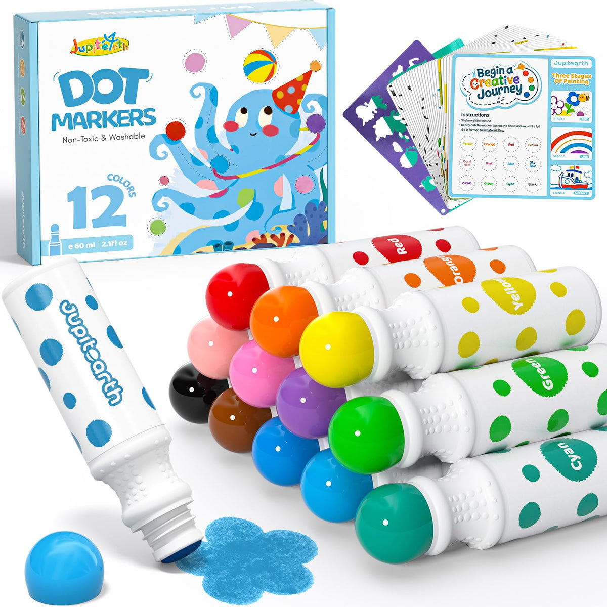 JUPITEARTH dot markers packaging showing deluxe set for easy storage