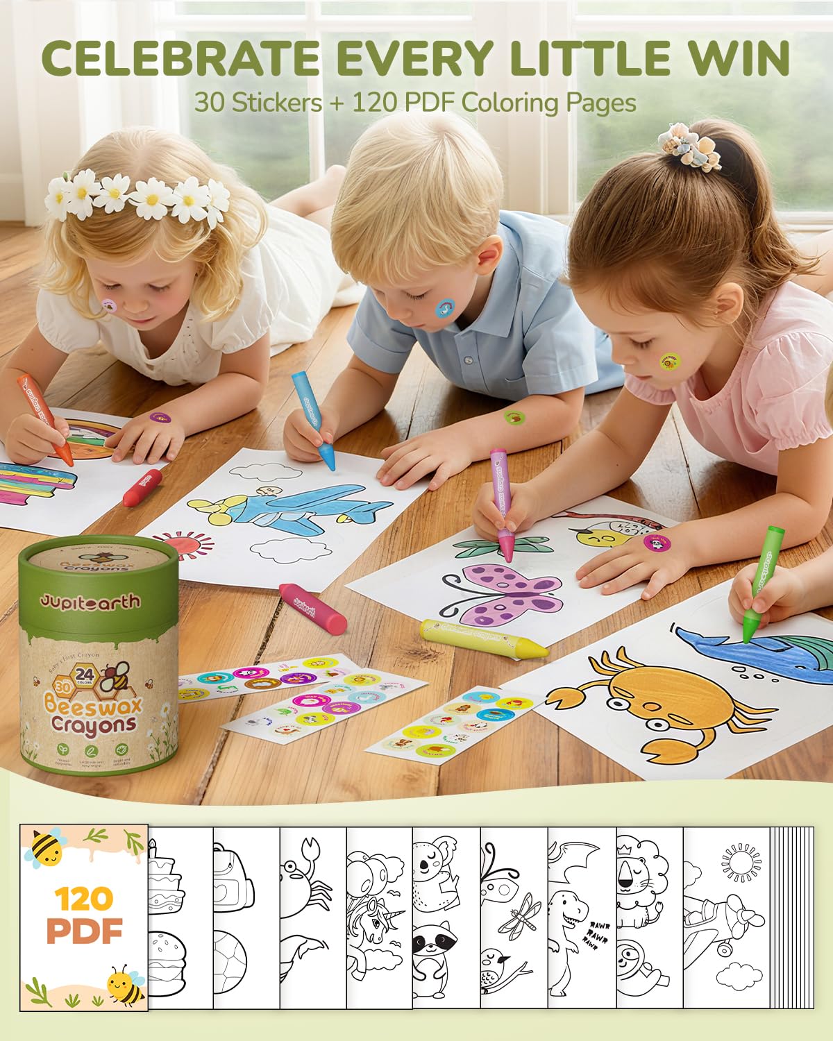 JupiterEarth safe, natural beeswax crayons without paraffin or artificial scents.