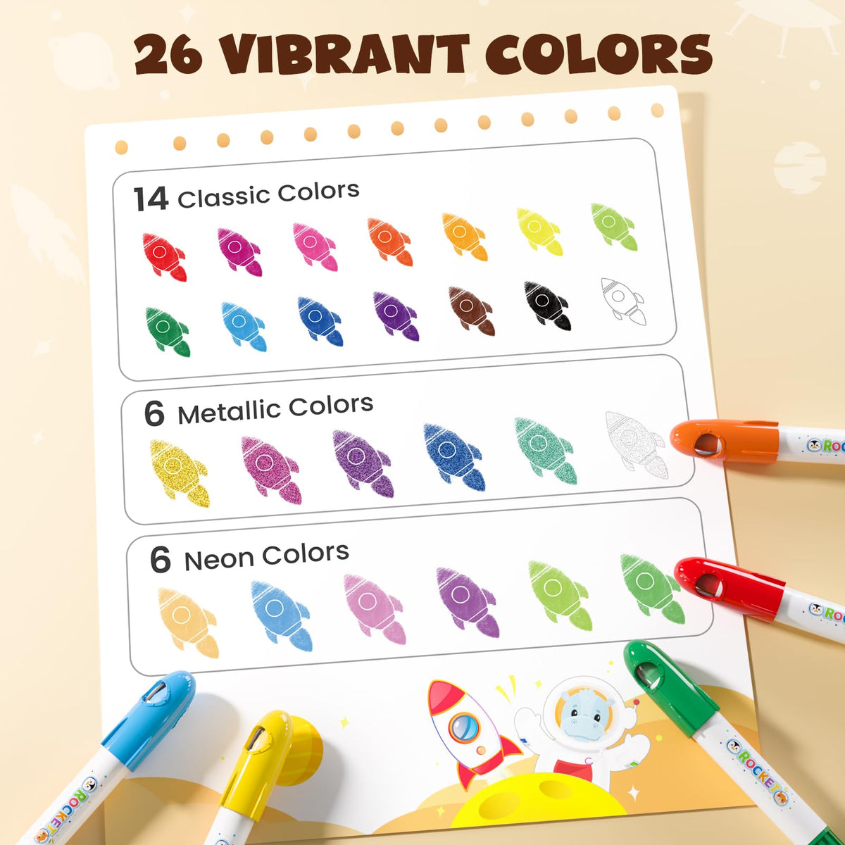 Jupiterarth smooth-glide sticks enable effortless coloring on paper.