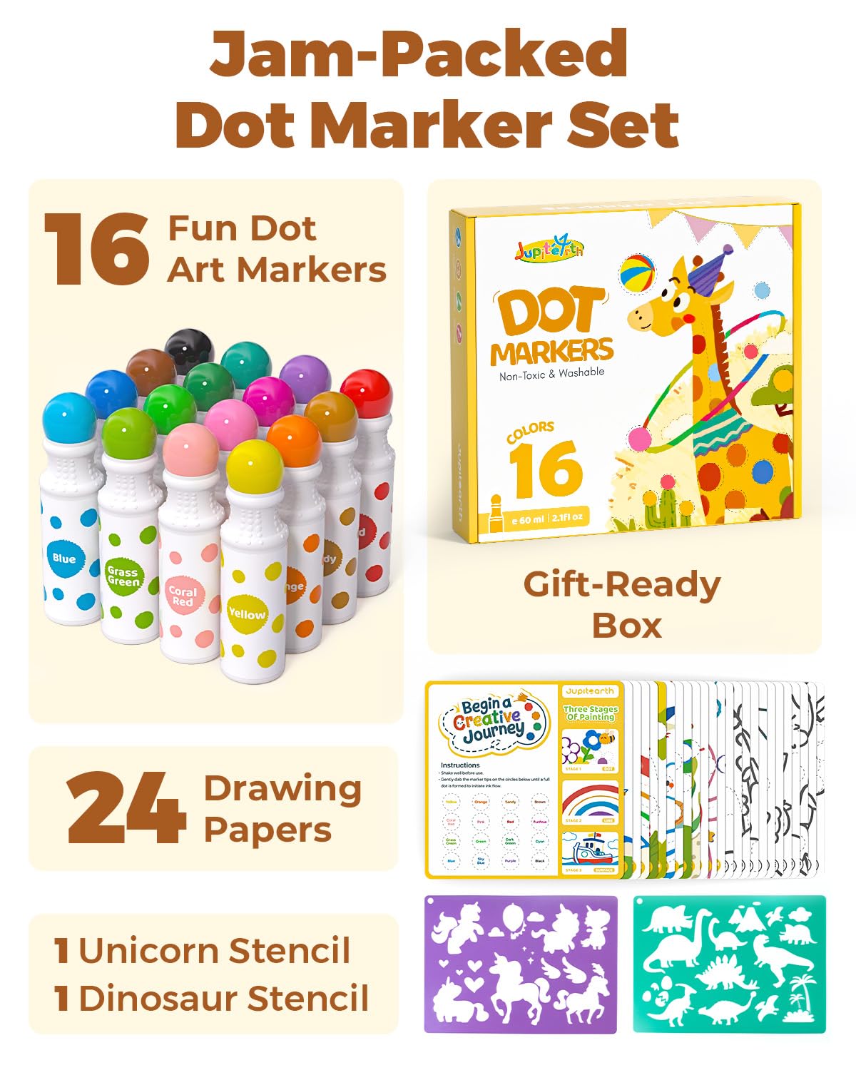 JUPITEARTH unicorn and dinosaur stencils for guided drawing