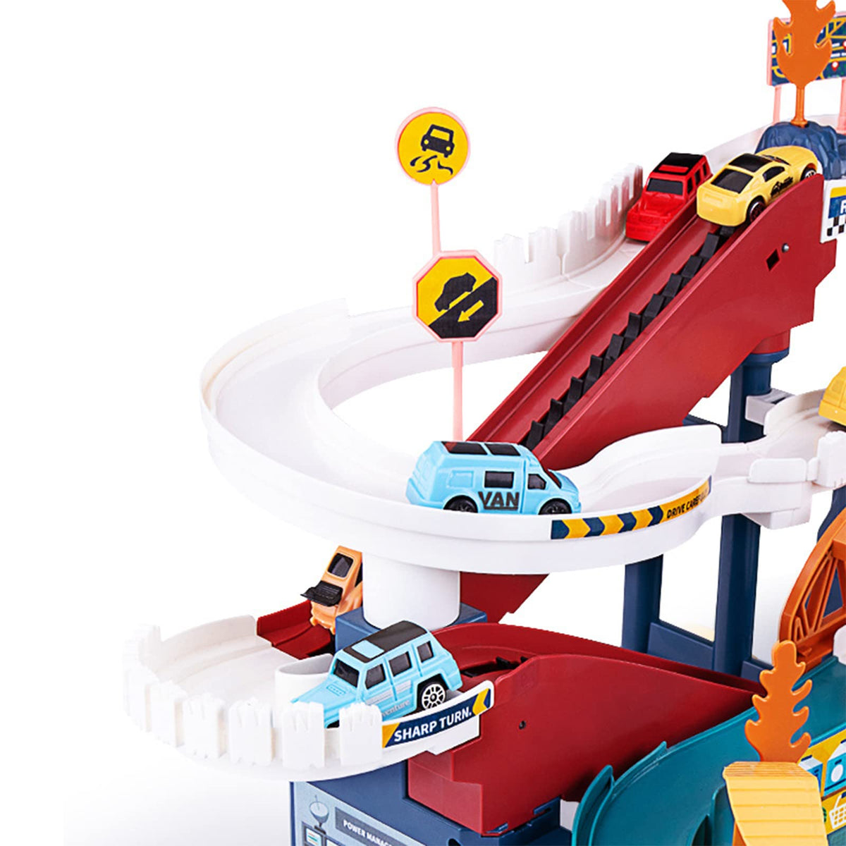 Juqic dinosaur hill climb ramps showcase elevated sections for exciting play.