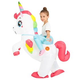 JUROSAICA unicorn costume legs being worn for quick inflate setup