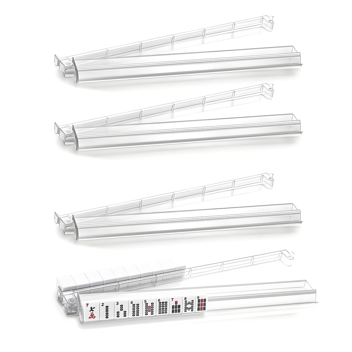 Jurwoch mahjong racks with pushers in a clear 4-pack, ideal for quick wall setup.