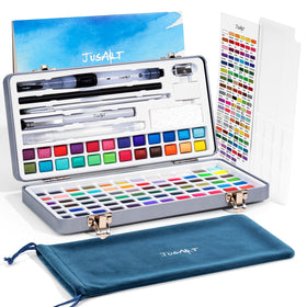 JusArt 108-color watercolor palette with a wide range of hues for versatile illustrations