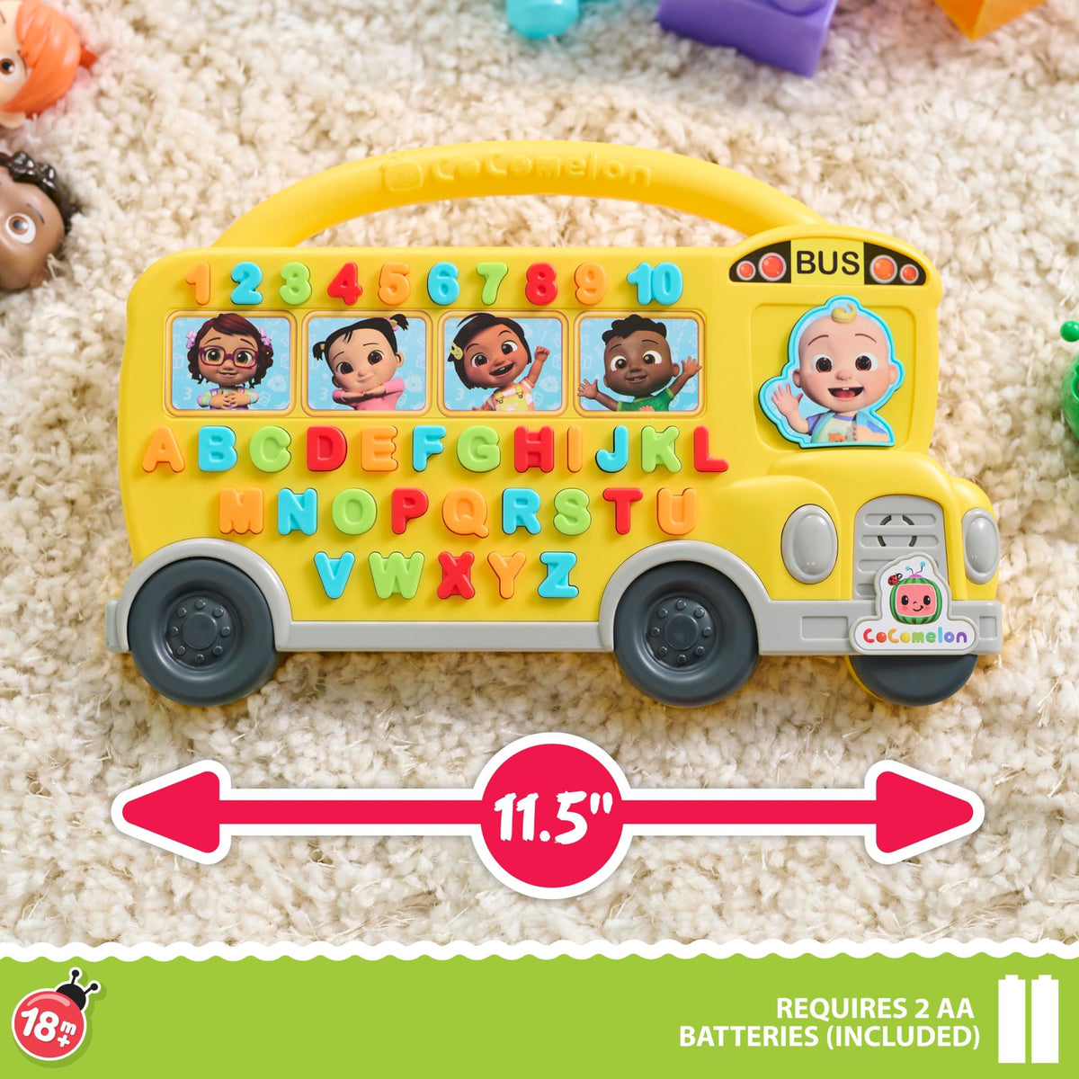 Just Play Cocomelon Learning Bus JJ button for singing along with favorites.