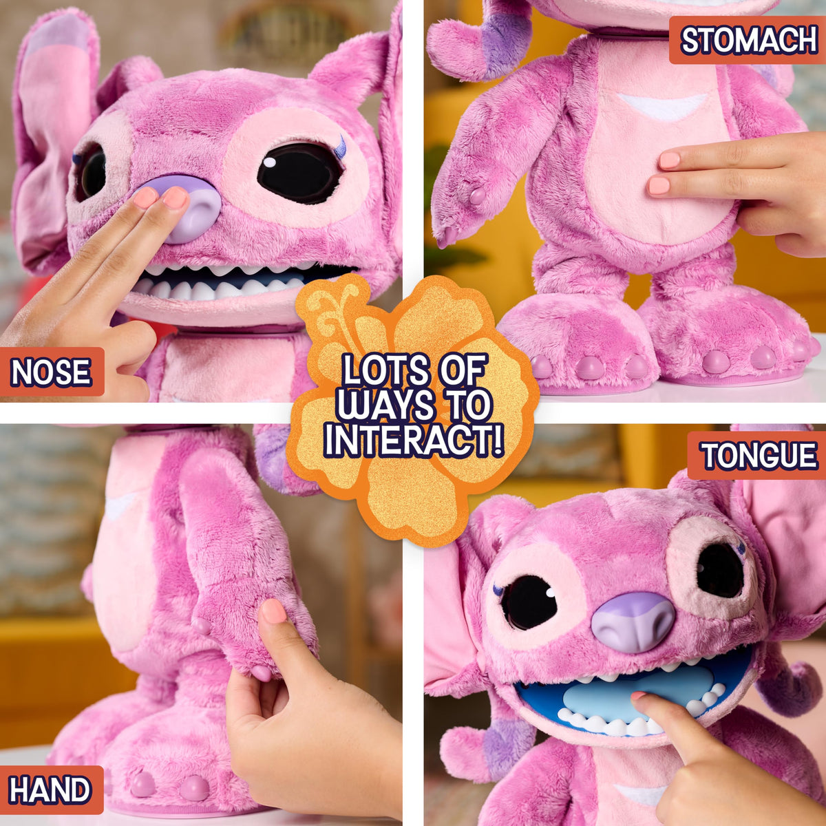 Just Play Disney Angel plush responds to tummy press with playful noises.