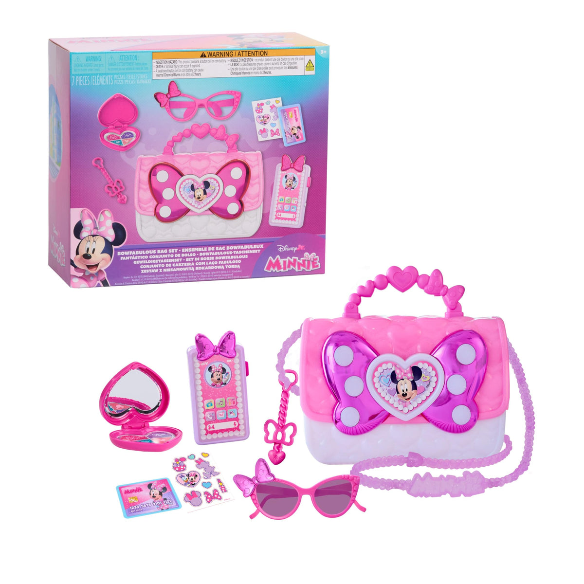 Just Play Disney Minnie Bowfabulous bag keychain and sticker sheet complete creative play