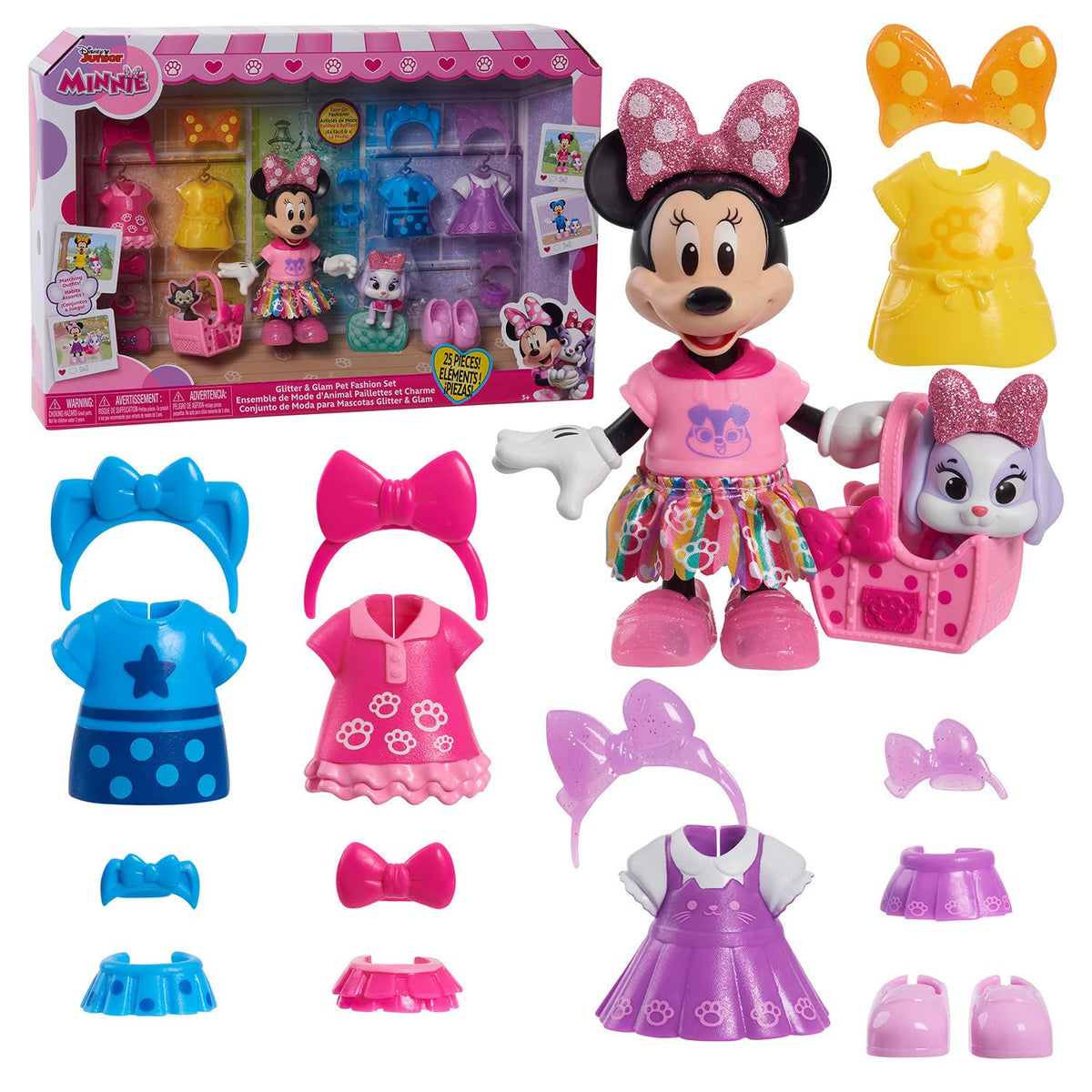 Just Play Minnie Mouse Glitter and Glam doll with multiple outfits for creative dress-up.