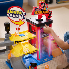Just Play Mickey and Minnie vehicles with garage accessories for scenes