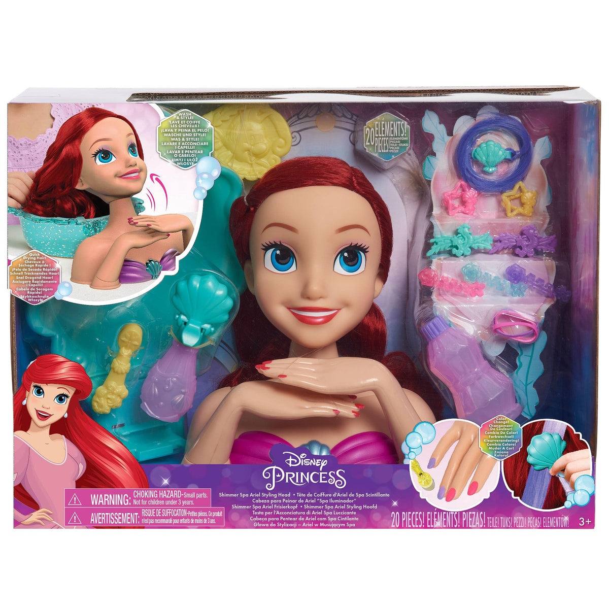 Just Play Ariel styling head with 8-inch poseable neck for pretend salon play