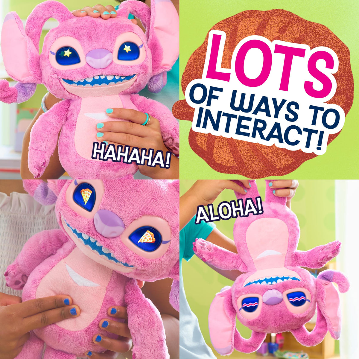 Just Play Disney Stitch Angel Many Moods interaction highlights belly rub responses