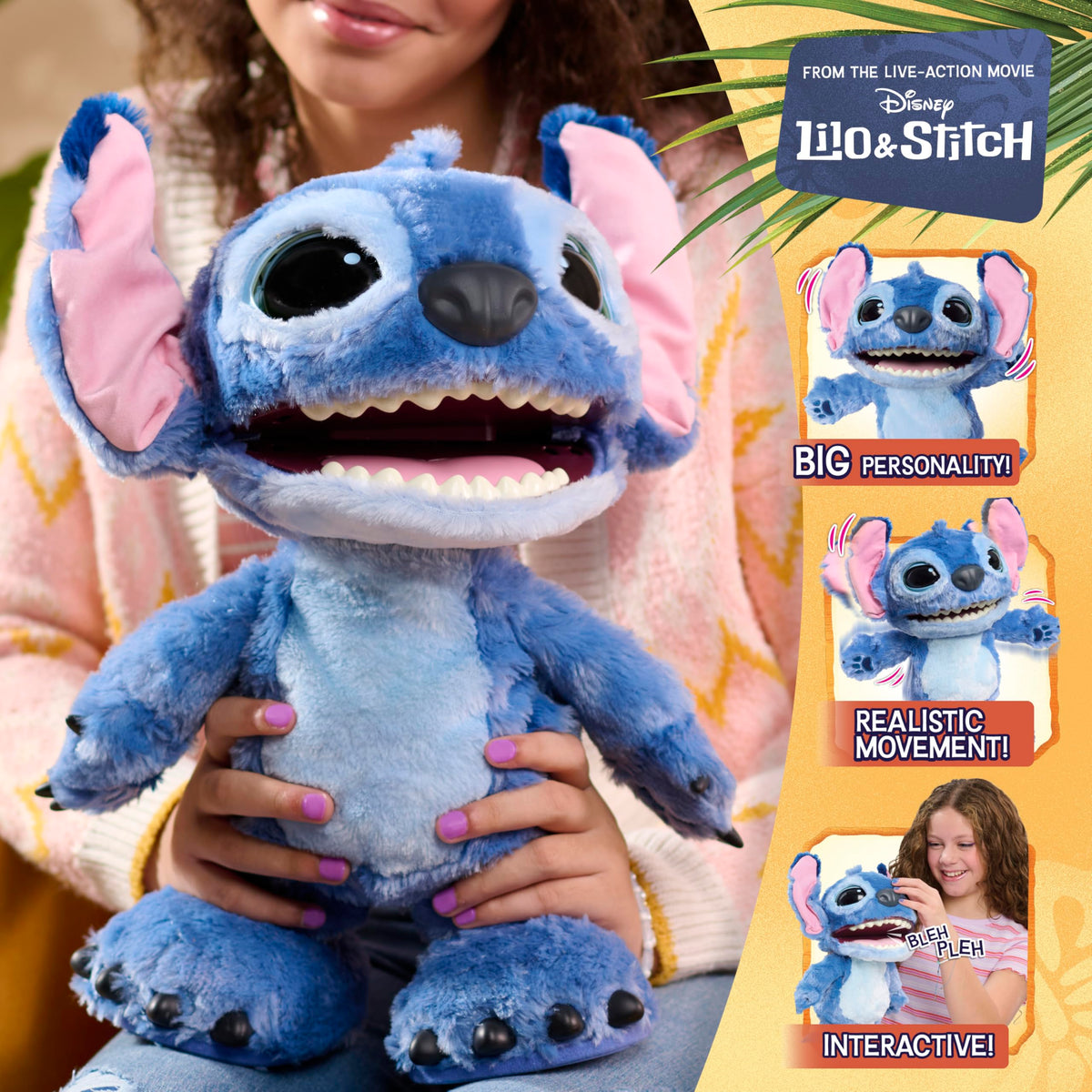 Stitch plush tummy activation area for responsive play