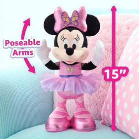 Soft plush fabric with embroidered eyes provides gentle, cozy play.