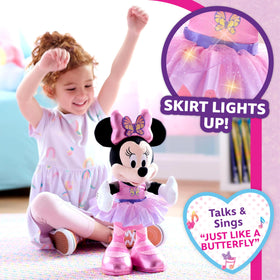 Minnie Butterfly Ballerina spins her tutu during lively pretend dancing.