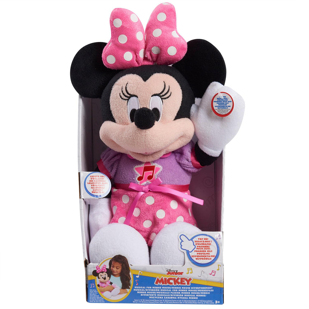 13-inch Minnie Mouse plush from Disney Junior for easy imaginative play.