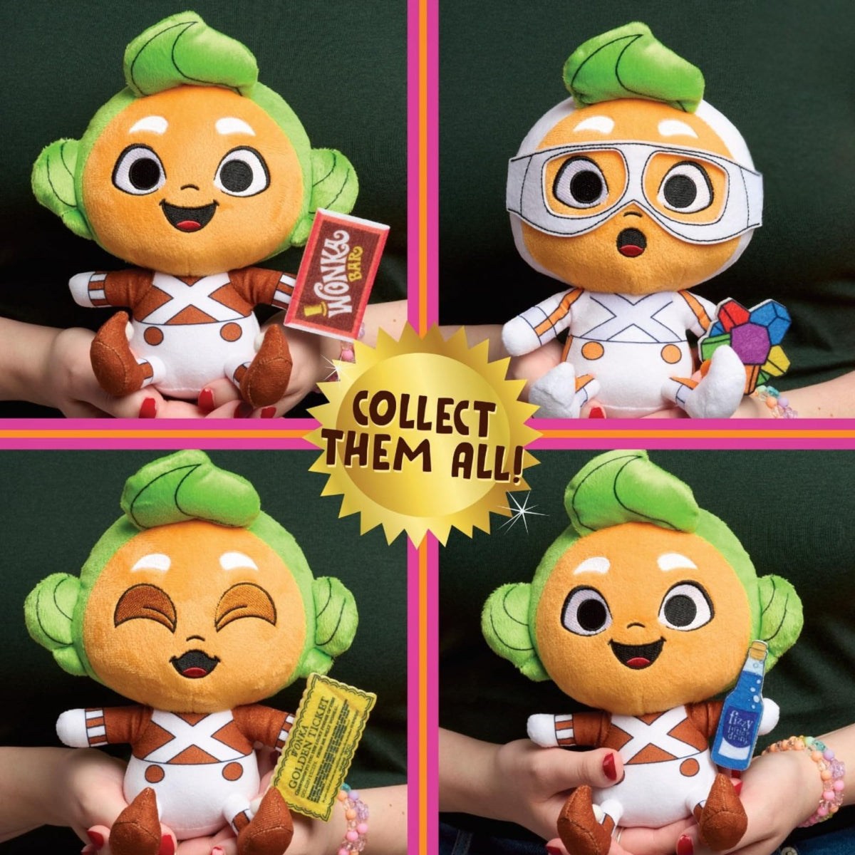 Just Play Oompa Loompa plush close-up of green hair detail.