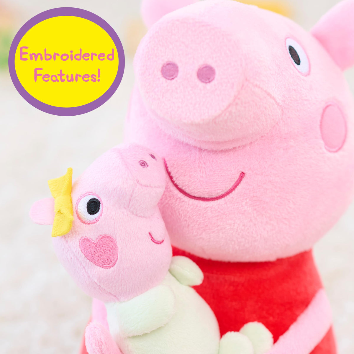 Just Play Peppa Pig Big Sis Plush snuggle pose, ideal for bedtime cuddles