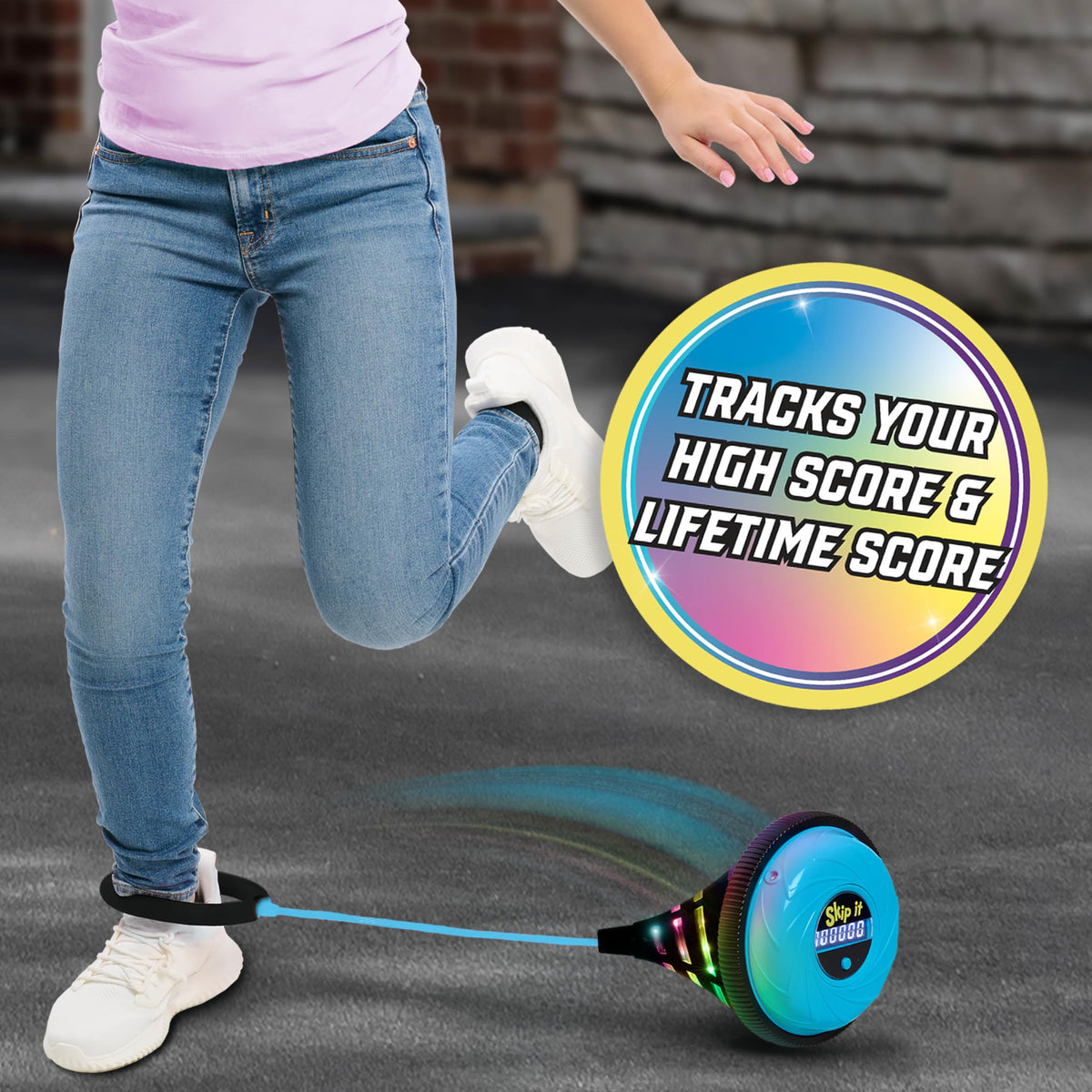 Just Play Skip It blue soft foam padding protects ankles during jumps.