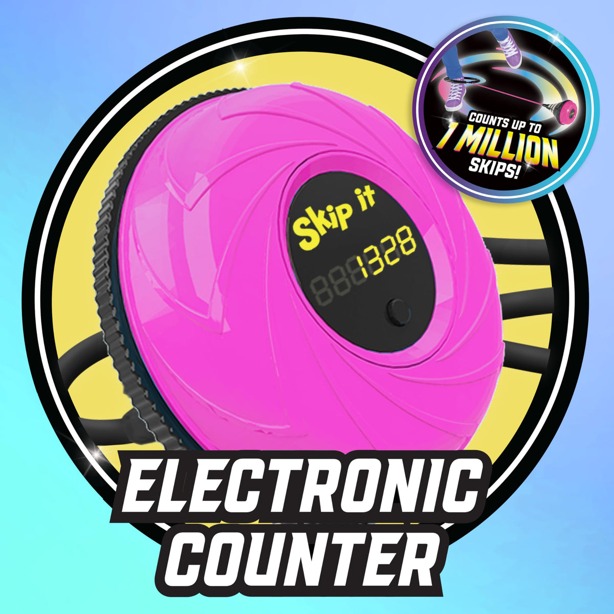 Just Play Skip It pink digital counter tracks every skip during play.