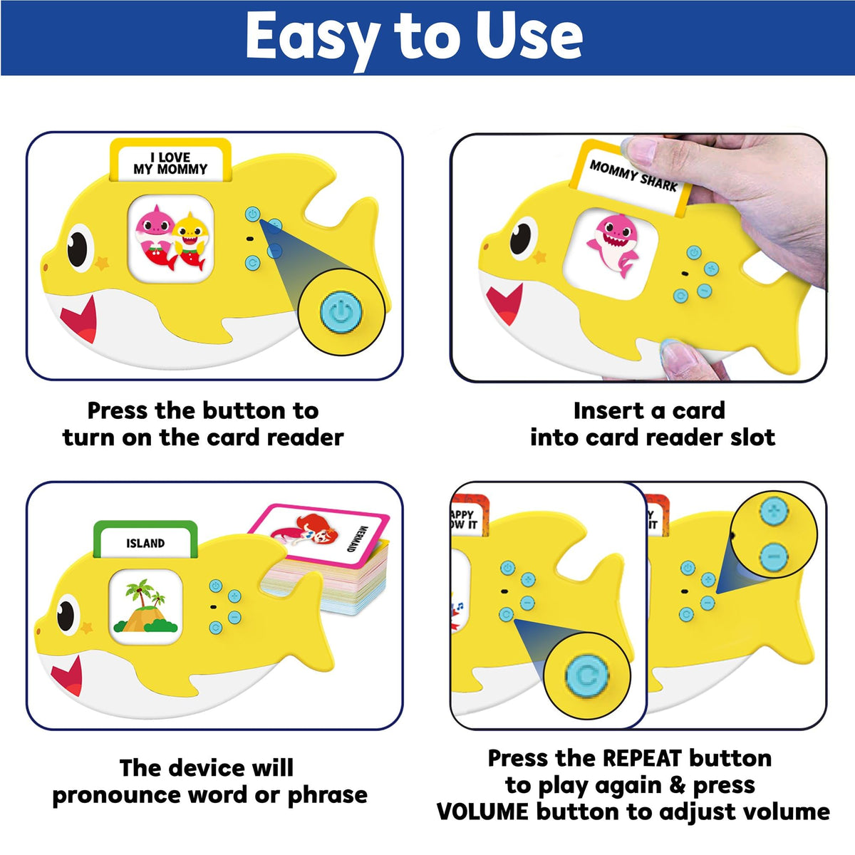 Just Smarty Baby Shark flash cards contents for home practice and speech therapy prep