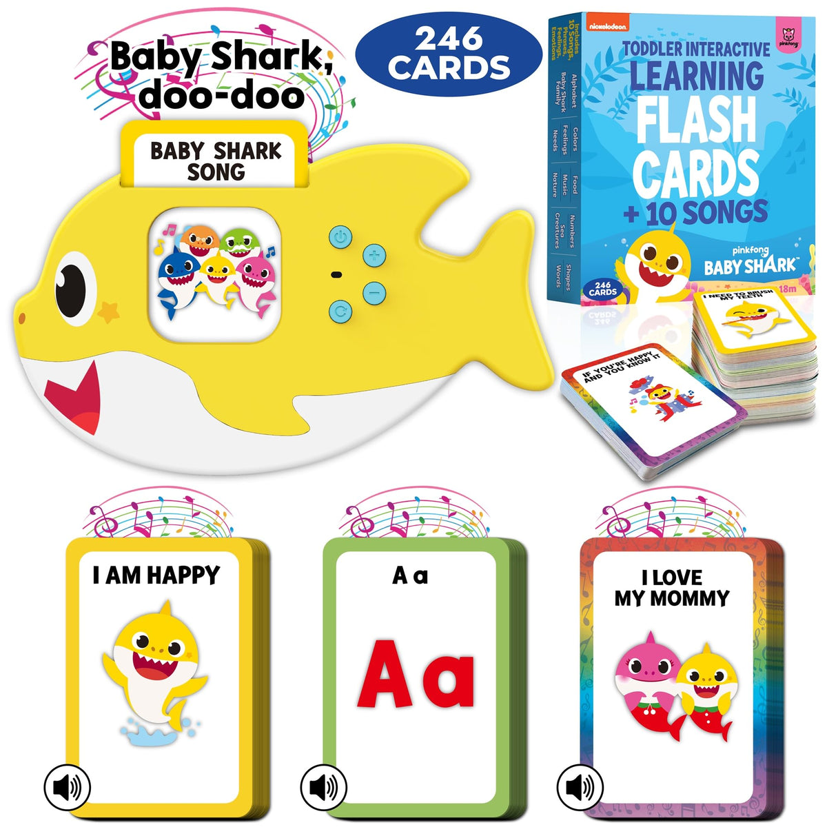 Just Smarty Baby Shark flash cards cover for interactive preschool learning with vibrant visuals